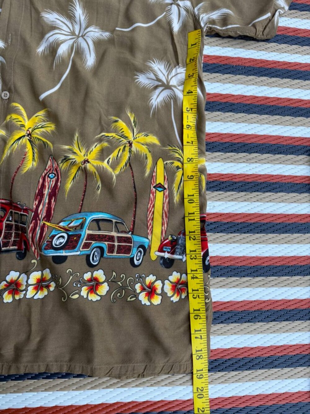 Indocraft Men's Size M Brown Taupe Woody Wagon Palm Tree Rayon Hawaiian Shirt - Picture 7 of 8